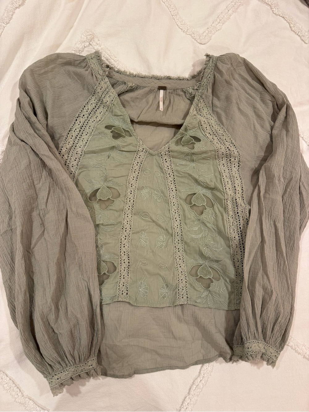 Free People Sage green Embroidered Long sleeve top